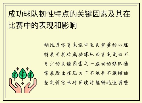 成功球队韧性特点的关键因素及其在比赛中的表现和影响